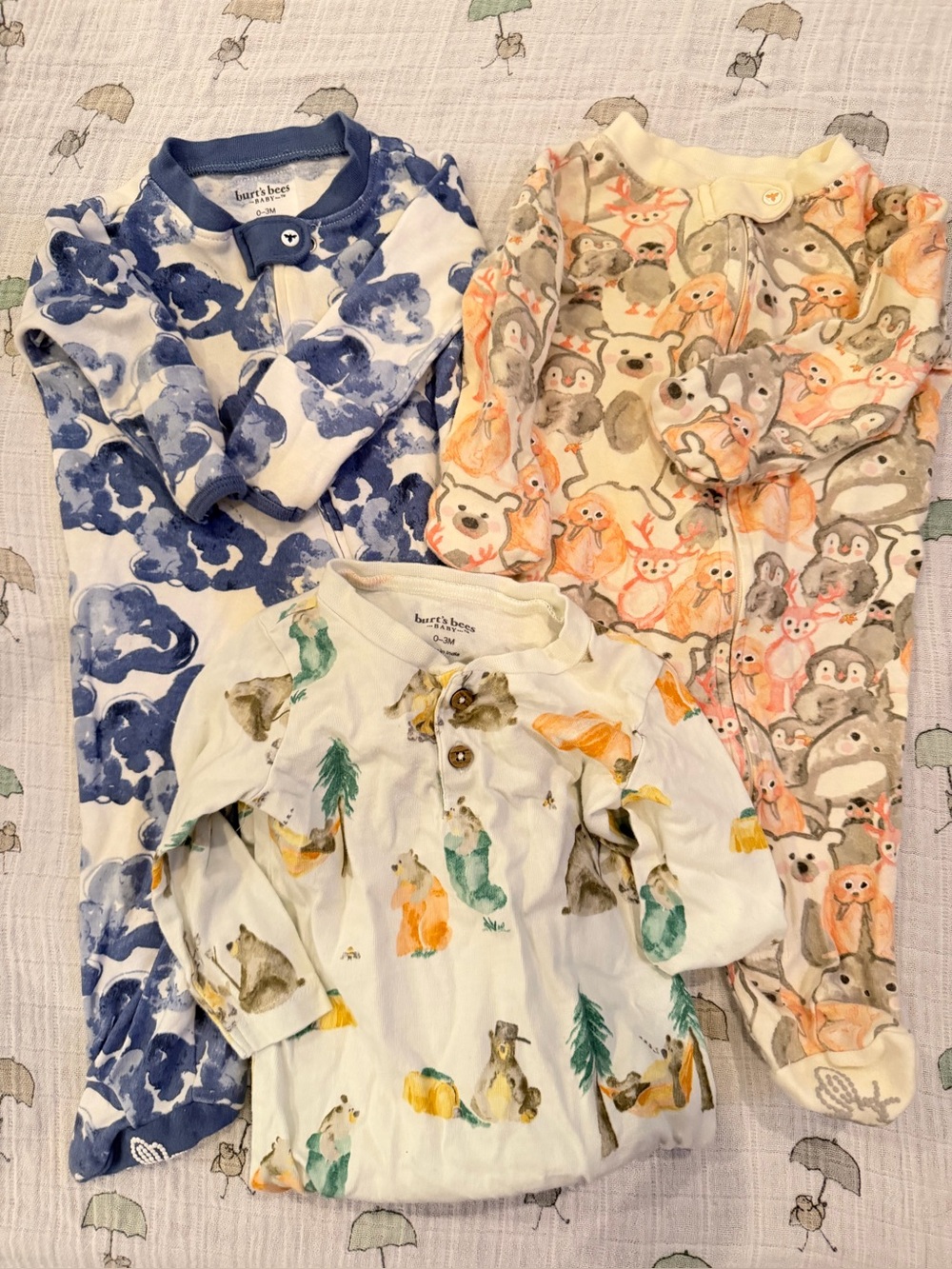 Burt's Bees Baby 3-Pack Organic Sleep Sacks in Navy, Cream & Peach Animal Prints
